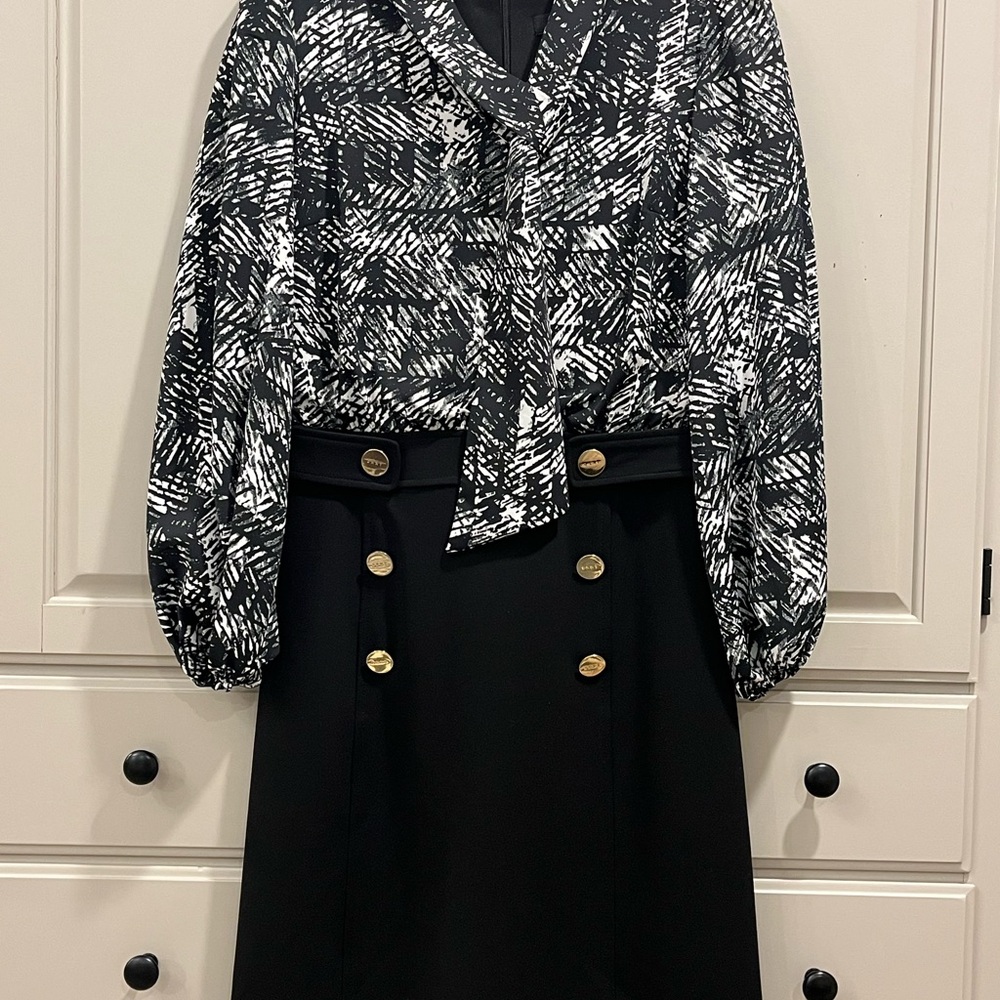 DKNY Black Pencil Skirt with Gold Buttons